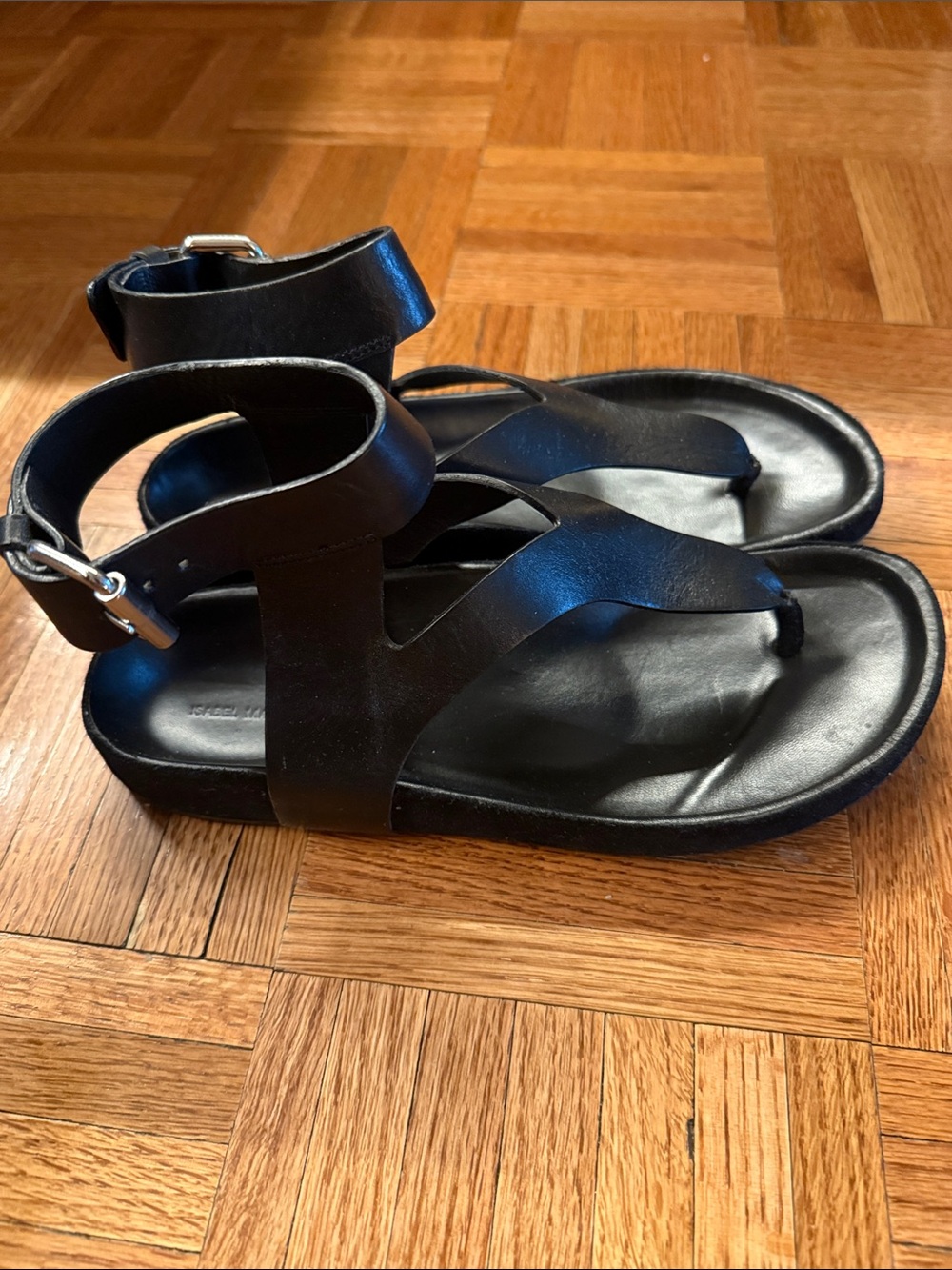 Isabel Marant Black Leather Sandals Ankle-Strap Size EU 37